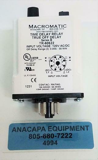 Macromatic Time Delay Relay TR-60622 Series:B 30min 120V 8Pin 10A DPDT NEW (4994