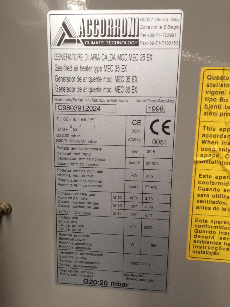 Usato 1998 GENERATORE ARIA CALDA ACCORRONI MEC EX