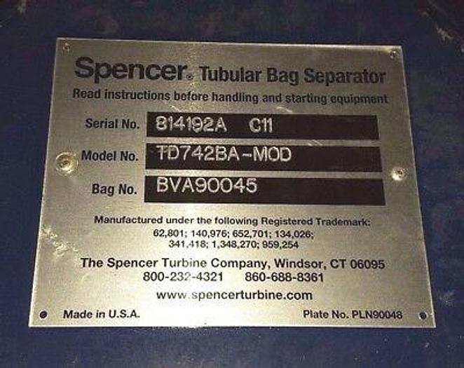 Used Spencer Bag House Dust Collector 30 HP with automatic filter cleaning VACUUM