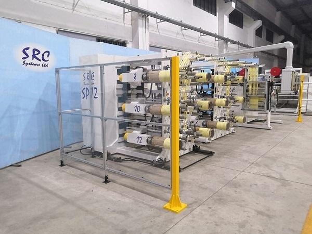 Used 18" WIDE SRC SYSTEMS 12-HEAD SPOOLING SYSTEM MODEL SP12