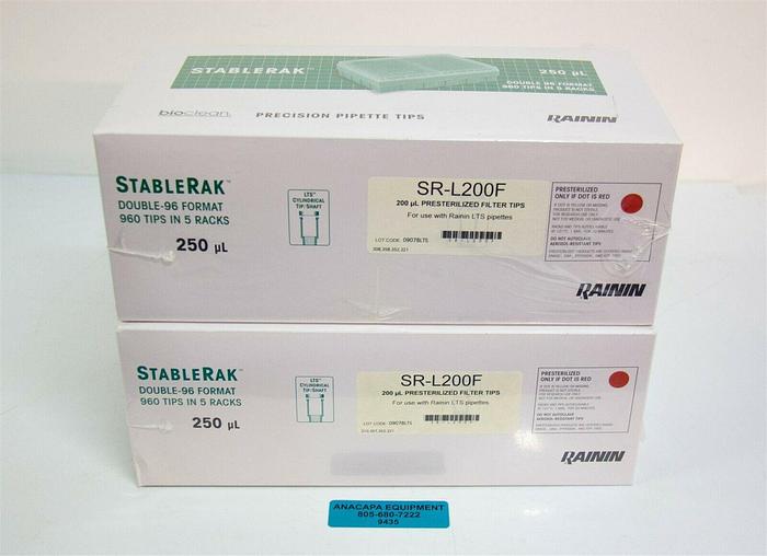 Used RAININ SR-L200F Pre-sterilized Filter tips 200µl 960t/5 racks. Lot of 2 New 9435