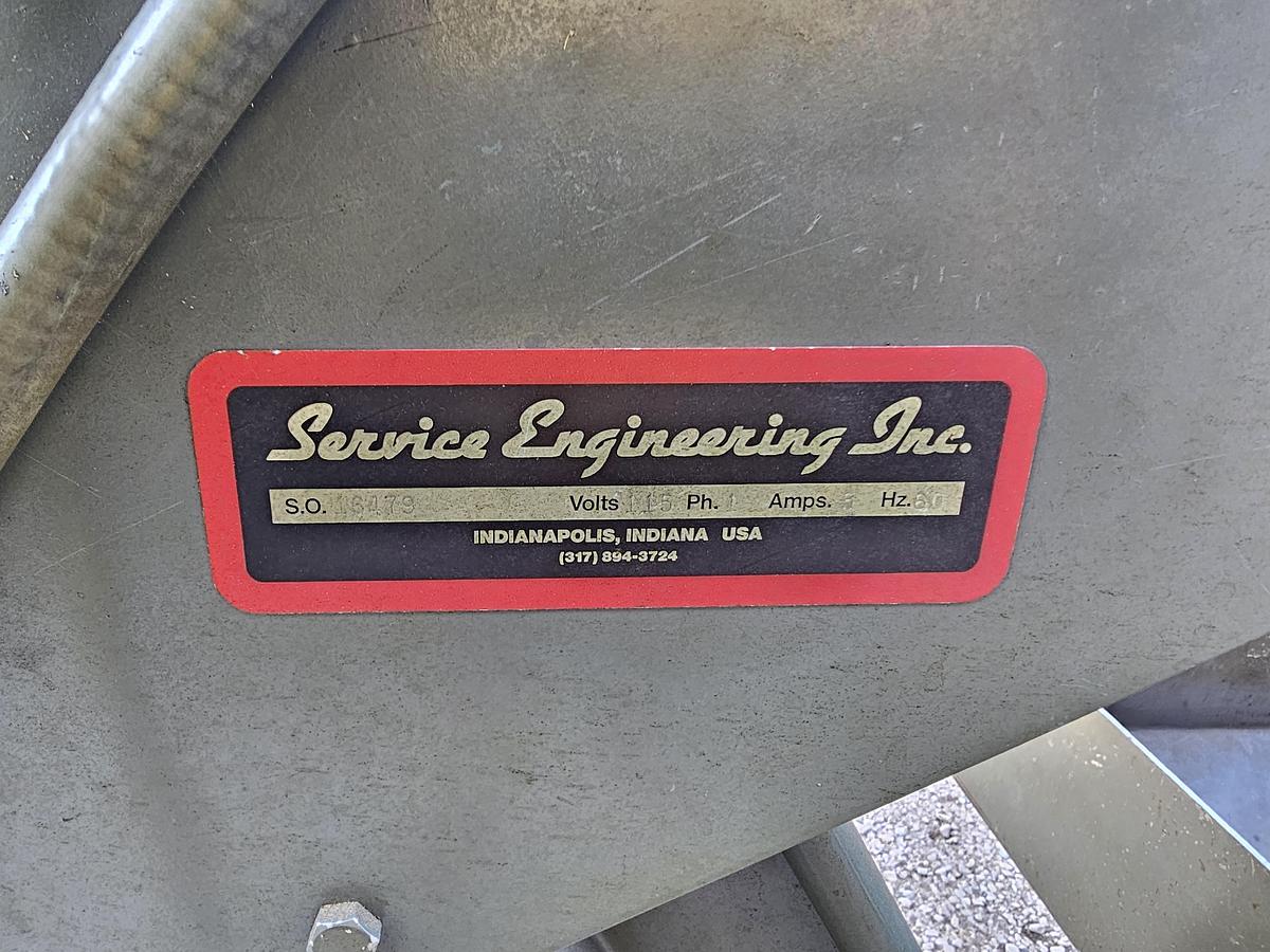 Used Service Engineering Inc. 8" Wide Belt Incline Feed Conveyor Hytrol PC 24" Hopper 