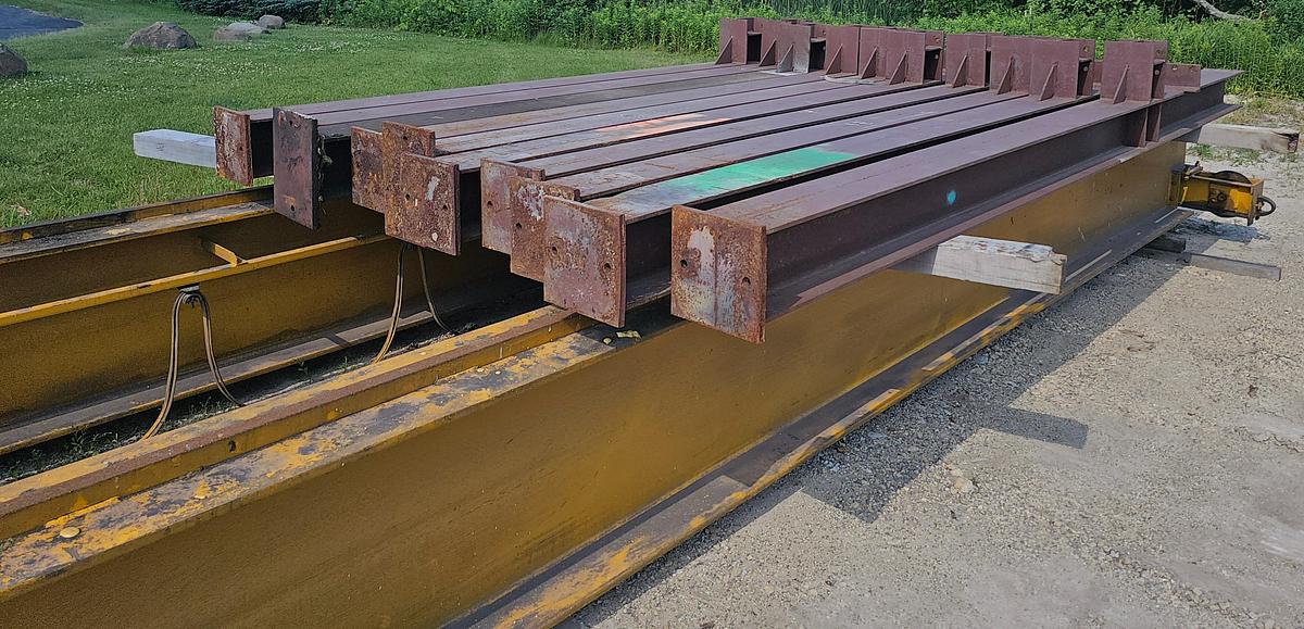 Used 58' Span x 100' Run Uesco 5 Ton Double Girder Freestanding Bridge Crane w/Top Running RM Spacemaster Hoist