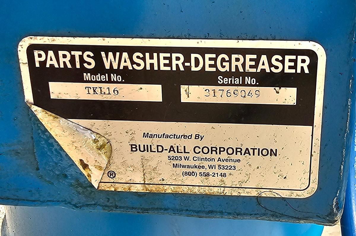 Used Build-All TKL16 14-Gal Drum-Mounted Solvent Parts Washer, 170 GPH, 120V