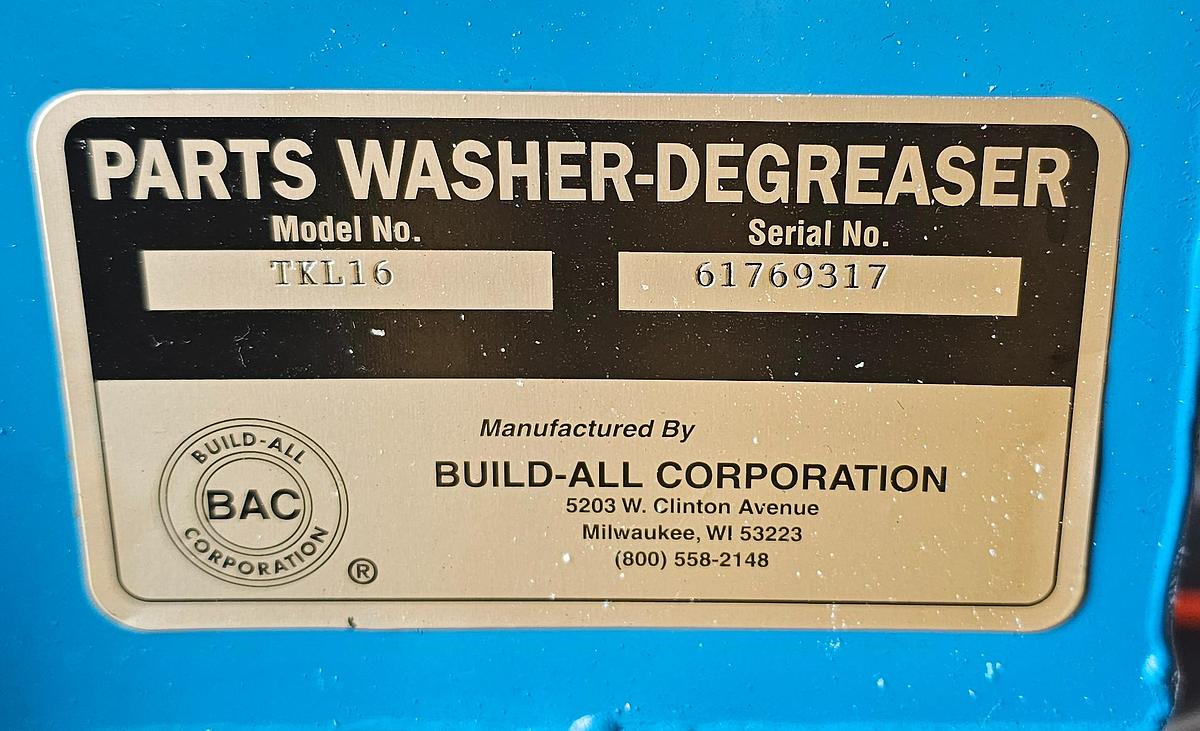Used Build-All TKL16 14-Gal Drum-Mounted Solvent Parts Washer, 170 GPH, 120V