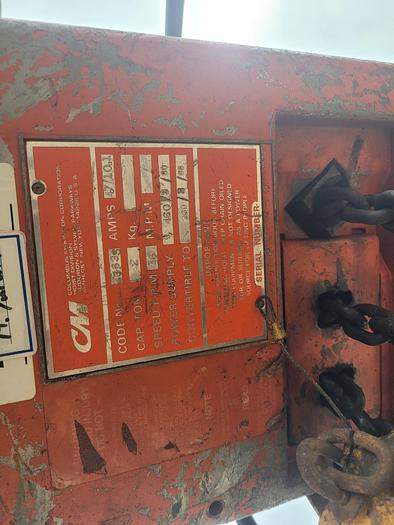Used CM Series 626 2 Ton Electric Chain Hoist 16 FPM Lift Speed