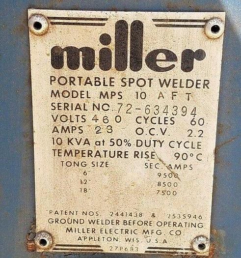 Used 10KVA Miller PortableSpot Welder on Stand w/cooler Model #: MPS-10-AFT 460V