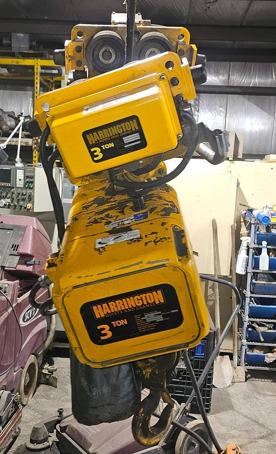Used 3 Ton Harrington ER030C Electric Chain Hoist & Power Trolley MR2030S 