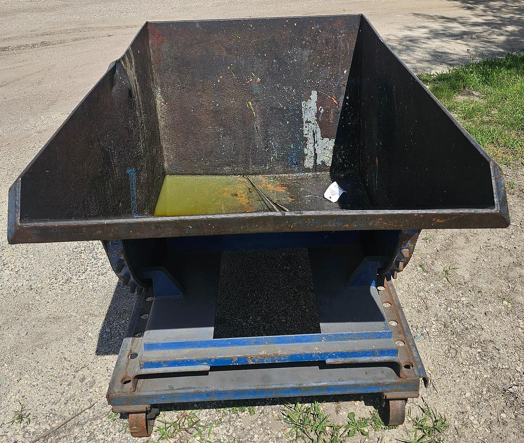 Used 1 Cu. Yard Roura Style Portable Self Dumping Trash Hopper, Castor Mounted 