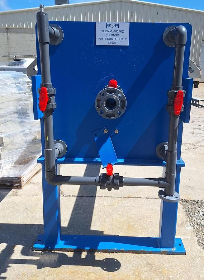 Used Met-Chem 19 Cu. Ft. 800mm Hydraulic Filter Press – 38 Polypropylene Plates - Like New Condition 