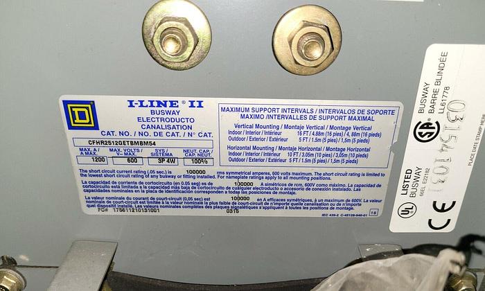 Square D I-LINE II - Busway Tap Box 1200 AMP 600 V 3P 3W #CFHR2512GETBMBM54