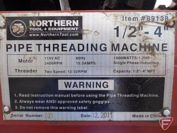 Used 4″ Diameter Pipe Threader by Northern Tool Equipment 1/2″ – 4″ CAPACITY