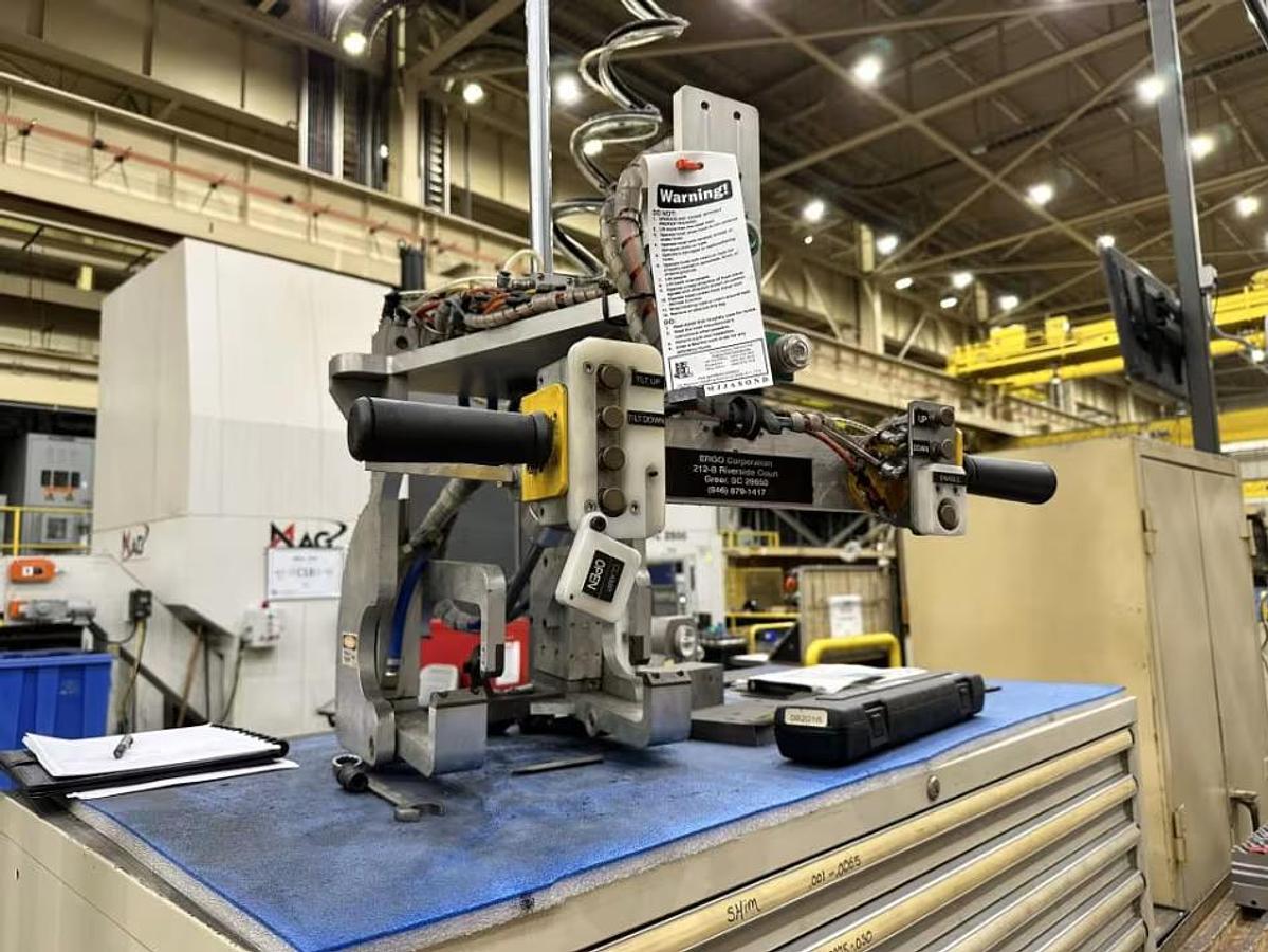 Used 500# Spanco 34' Span x 45' Run Double Girder Freestanding Bridge Crane w/Hoist & Pneumatic Handler