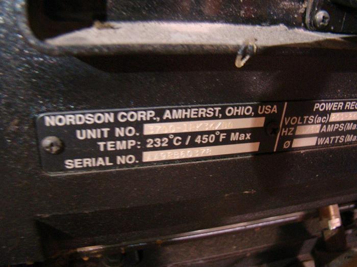Used Nordson 3700 Series Hot Melt Glue System #3700-1SK34/DQ 200-240V 2x Hoses w/Cart