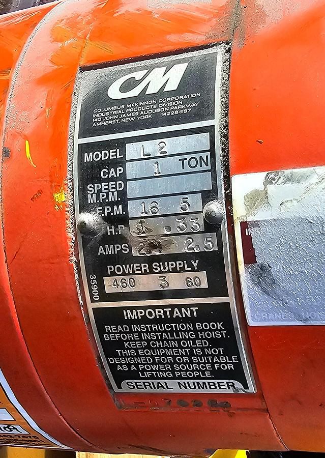 Used 15' Span x 30' Runway CM Lode Rail Modular 1 Ton Freestanding Workstation Crane & Hoist