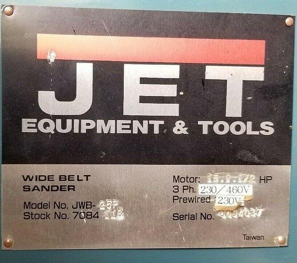 Used 25" Jet Sander w/26" Wide Belt #JWB-25P w/Torit #84 Dust collector
