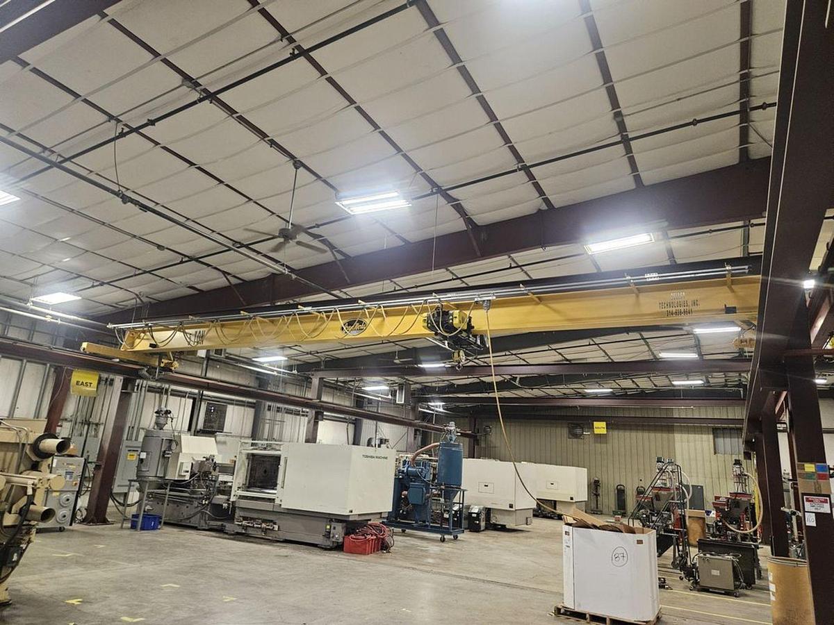 Used 5 Ton Crane Werks 45' x 100' Free Standing Overhead Bridge Crane & RM Hoist