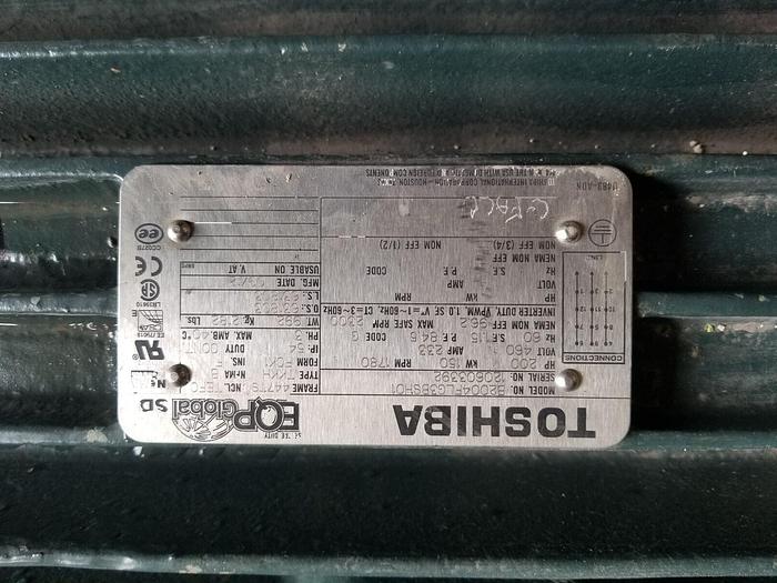 Used Toshiba EQP Global 200 HP Severe Duty Electric Motor B2004FLG3BSH01 460v