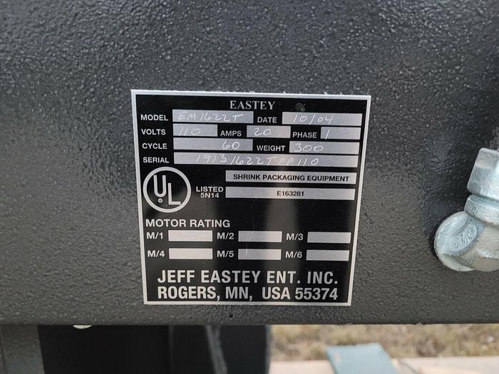 Used 2004 Jeff Eastey EM1622T L-Bar Sealer 22" X 16" Shrink Packaging Equipment