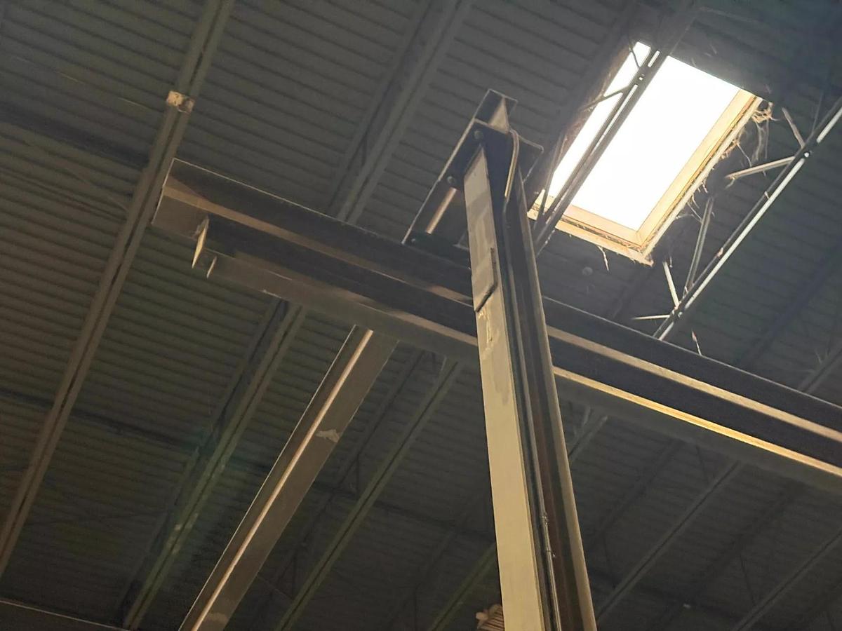 Used 2000# Shop Built 33' Span x 40' Runway Freestanding Bridge Crane & 1 Ton Hoist 