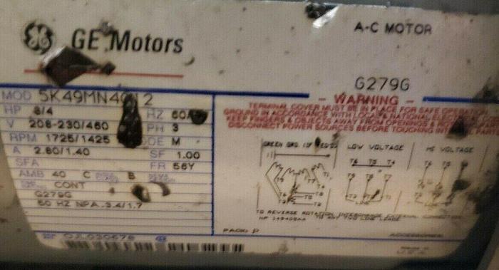 Used 3/4 Hp Gast #1023-101Q-G279 Electric Vacuum Pump, 208-230/460/3/60