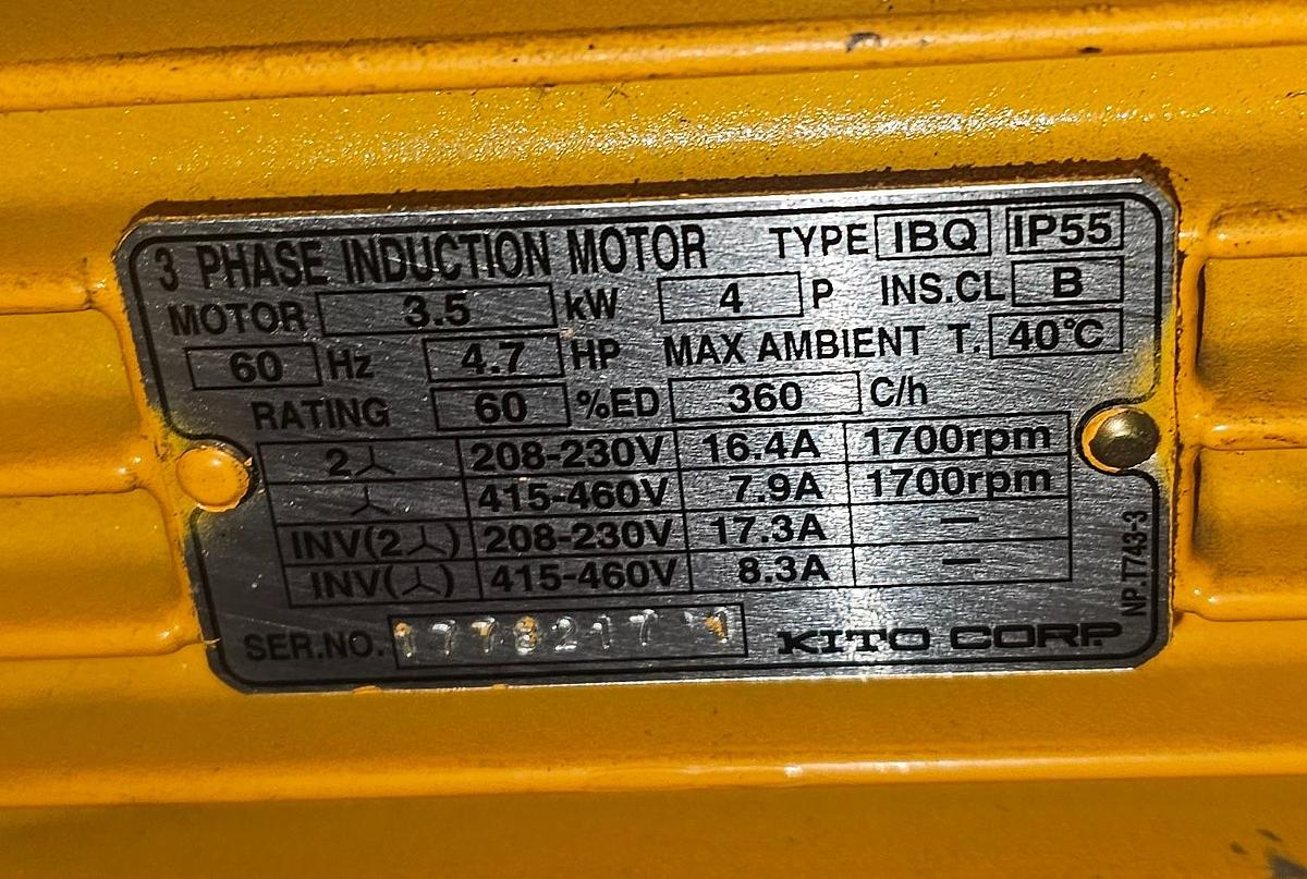 Used 3 Ton Harrington ER030C Electric Chain Hoist & Power Trolley MR2030S 