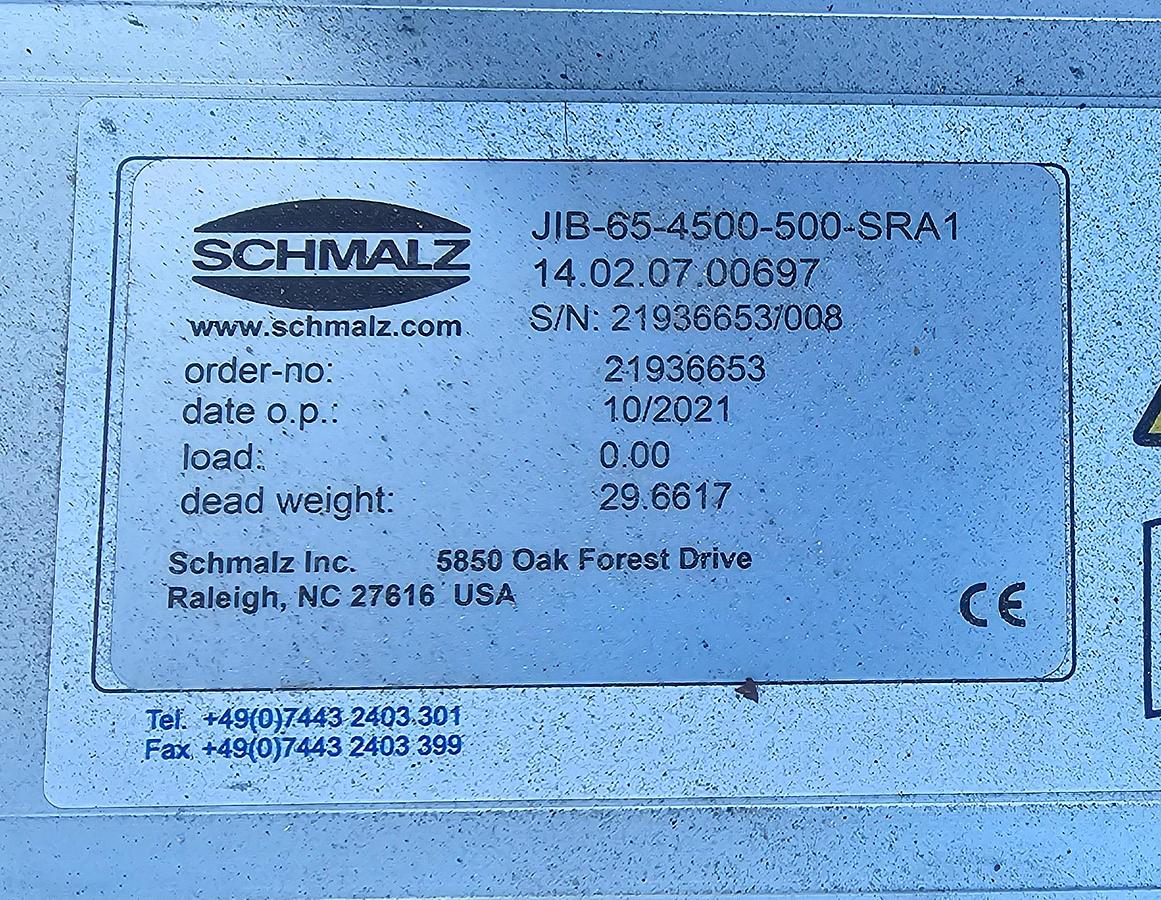Used 50 Kg Schmalz SBB-EVE-ST-VZ Vacuum Lifter Ergo Handler 10' Arm x 11' HUB Jumbo ERGO 65 
