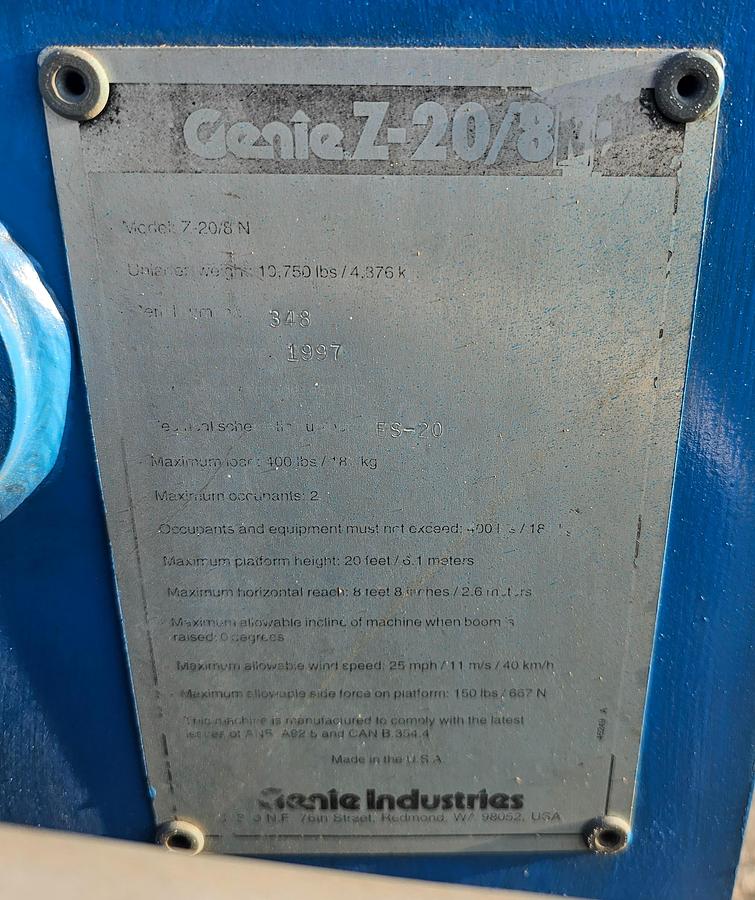 Used 1997 Genie Z20/8N Articulating Self Propelled Boom Lift 