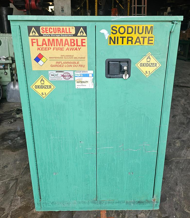 Used 48" x 30" x 44" Securall Sliding Door 55 Gallon Drum Flammable Safety Cabinet 