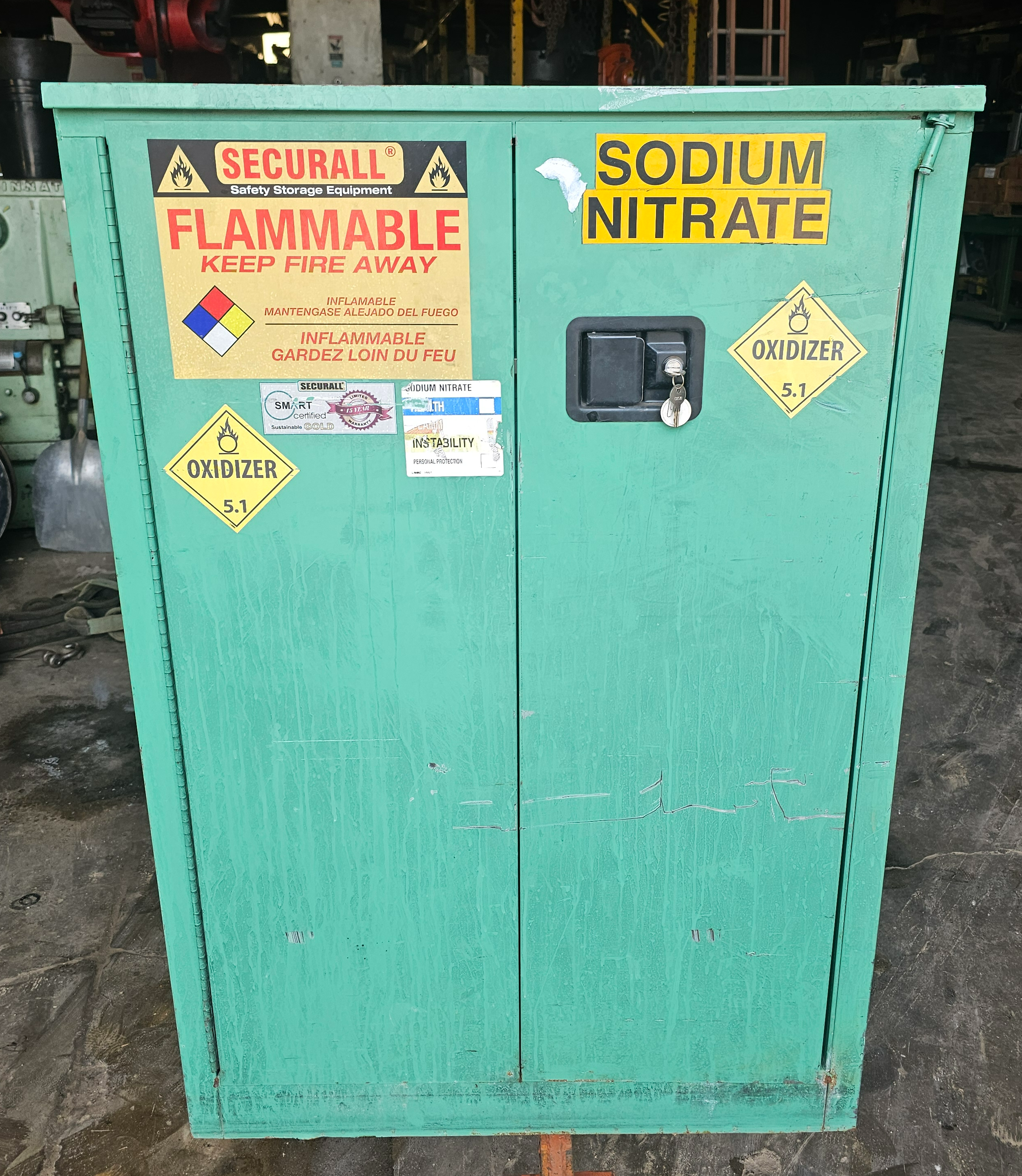 Used 48" x 30" x 44" Securall Sliding Door 55 Gallon Drum Flammable Safety Cabinet 