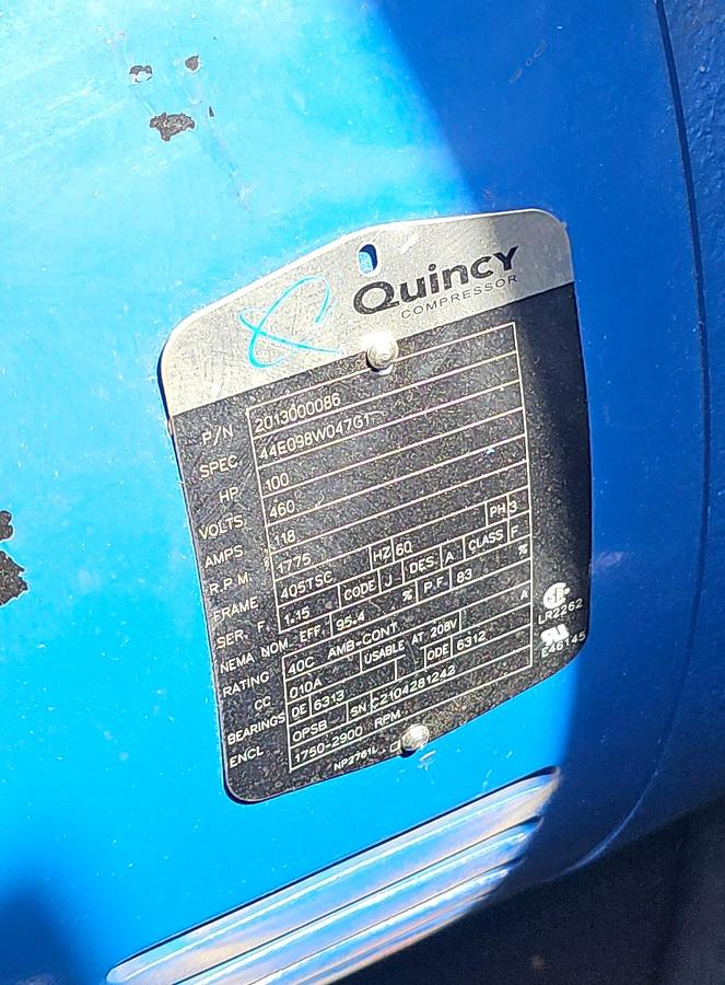 Used 2010 Quincy QGV-100 VFD 100 Hp Rotary Screw Air Compressor 125 Psi / 510 CFM