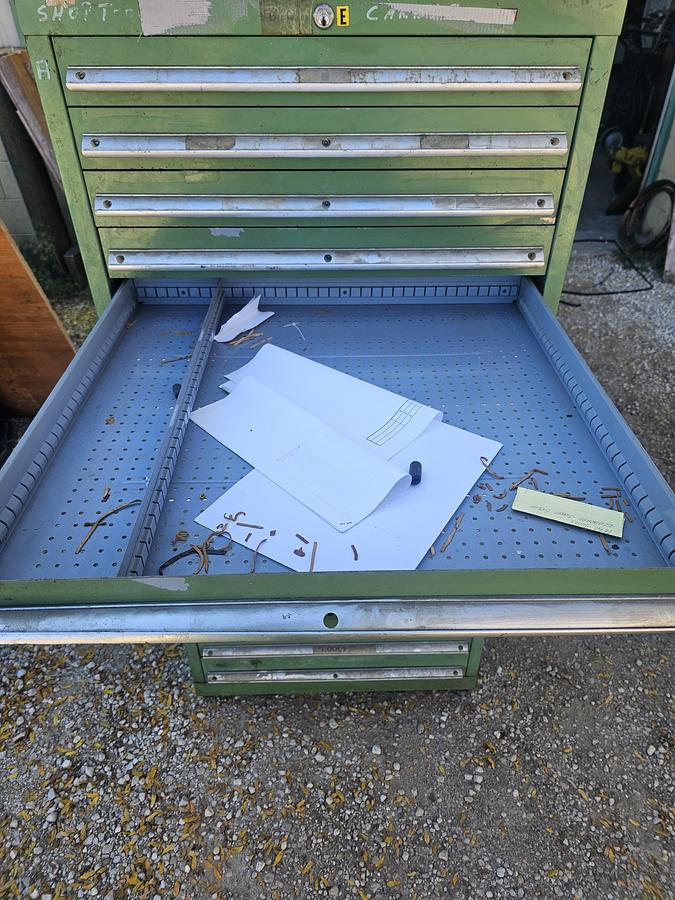Used Vintage 15 Drawer Equipto Industrial Tooling Cabinet 28" x 28" x 60" Green