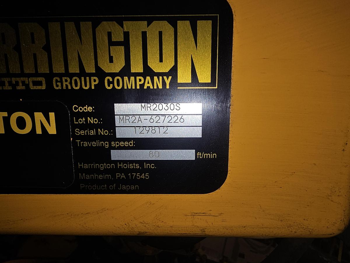 Used 3 Ton Harrington ER030C Electric Chain Hoist & Power Trolley MR2030S 
