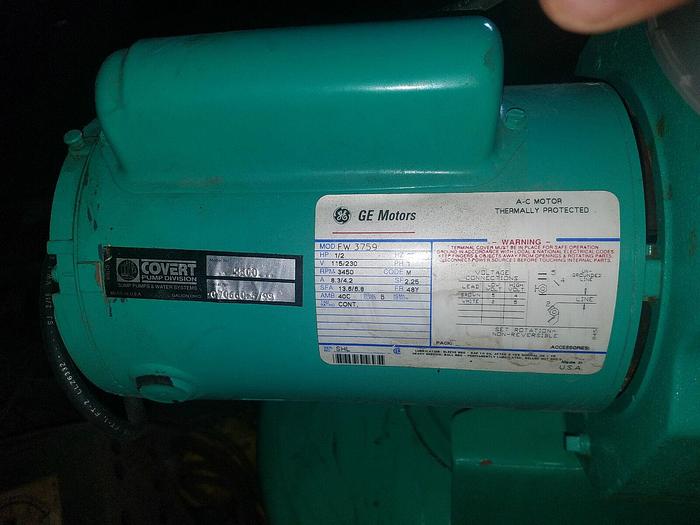 Used Covert Pump Division Centrifugal Pump w/ Tank Model #: 5500 1/2 hp Motor