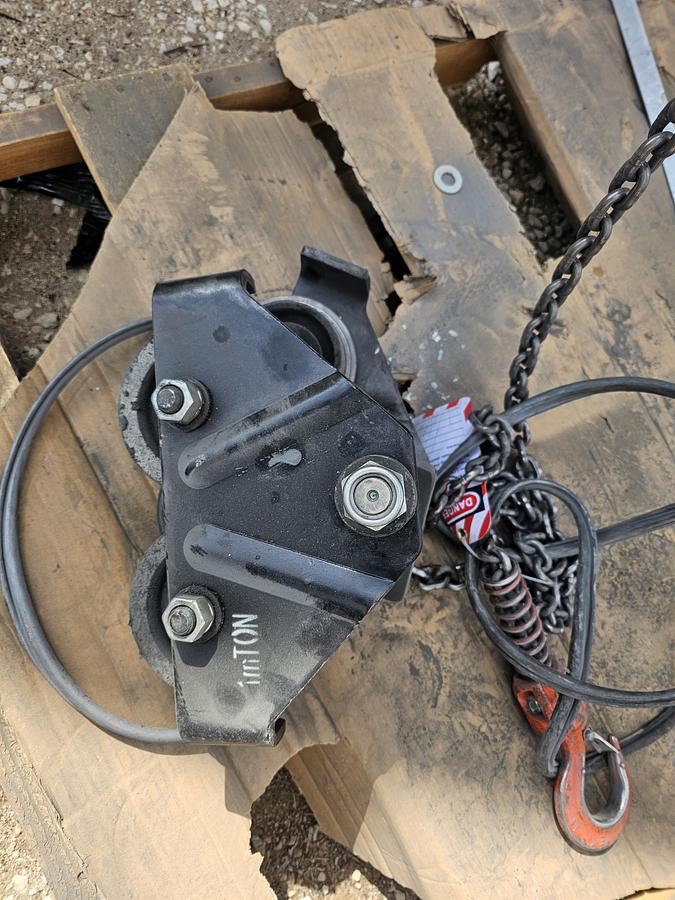 Used 2000# Shop Built 33' Span x 40' Runway Freestanding Bridge Crane & 1 Ton Hoist 