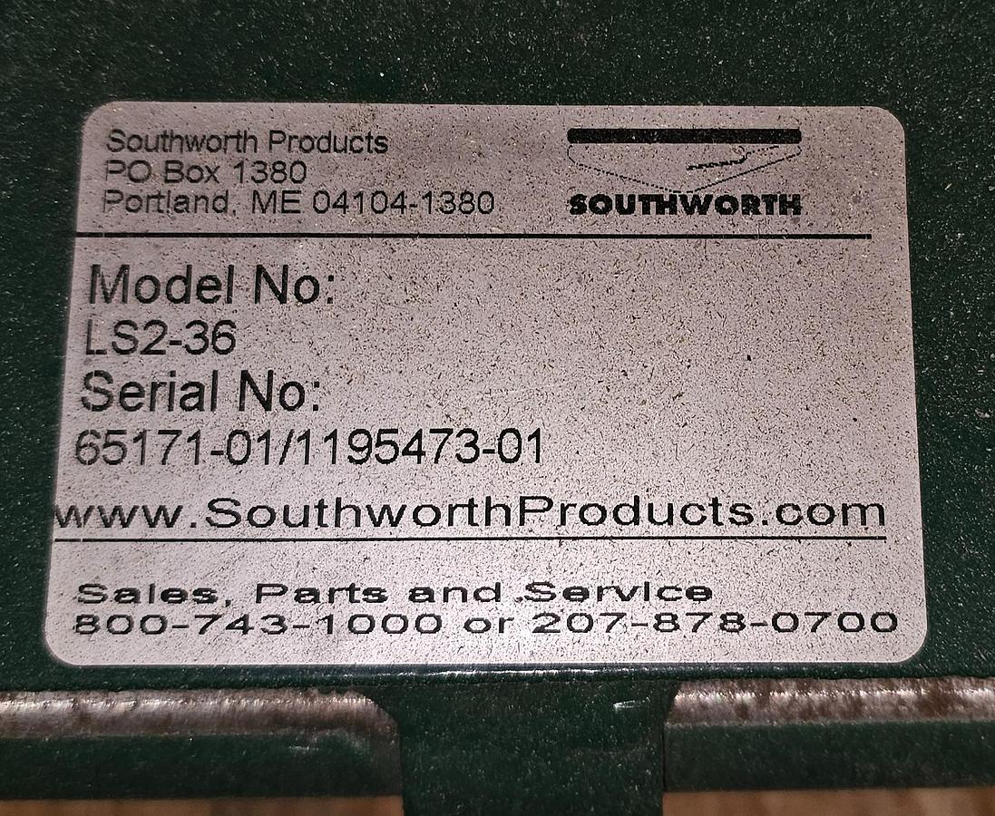 Used 2000# Southworth LS2-36 Scissor Lift Table 42" x 48" Platform 110V, 1 ph 