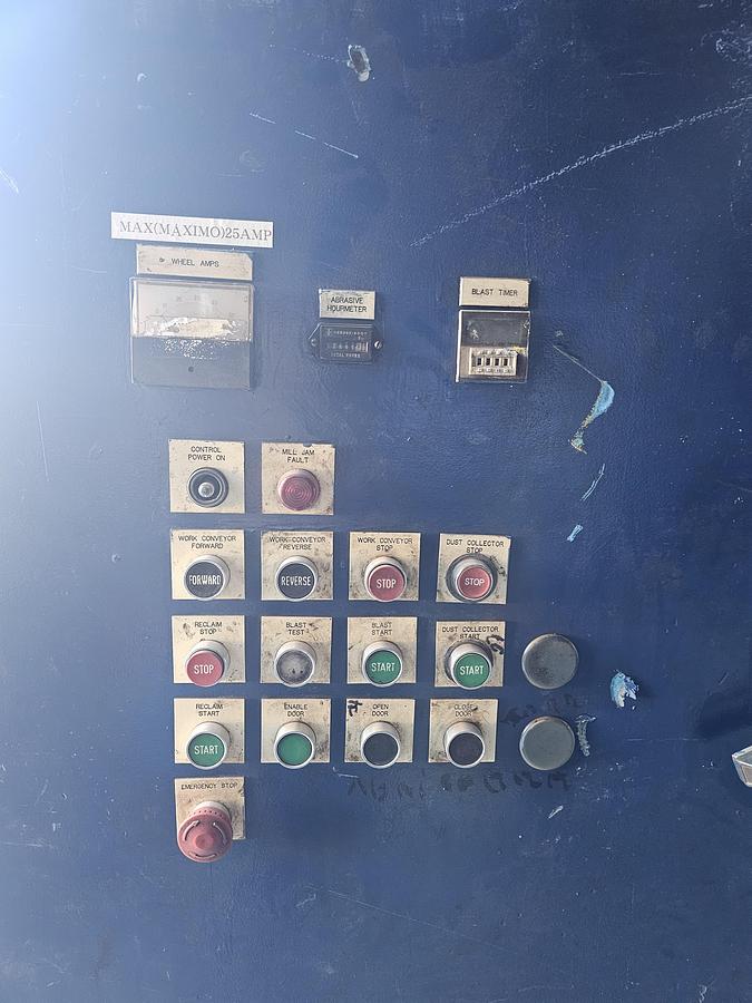 Used 15 Hp Wheelabrator Tumblast TBR-6 Direct Drive Blast Wheel Rubber Belt Machine, 6 Cu. Ft Capacity