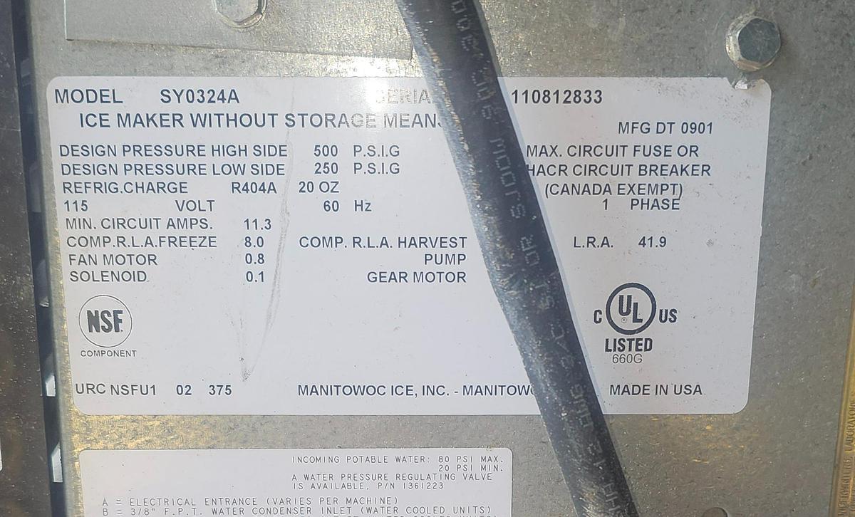 Used Manitowoc SY0324A Commercial Ice Machine - 350 lb Capacity & B320 Ice Bin