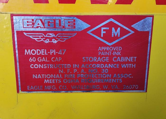 Used Eagle PI-47 Industrial Flammable Cabinet 60 Gallon Capacity Storage Cabinet