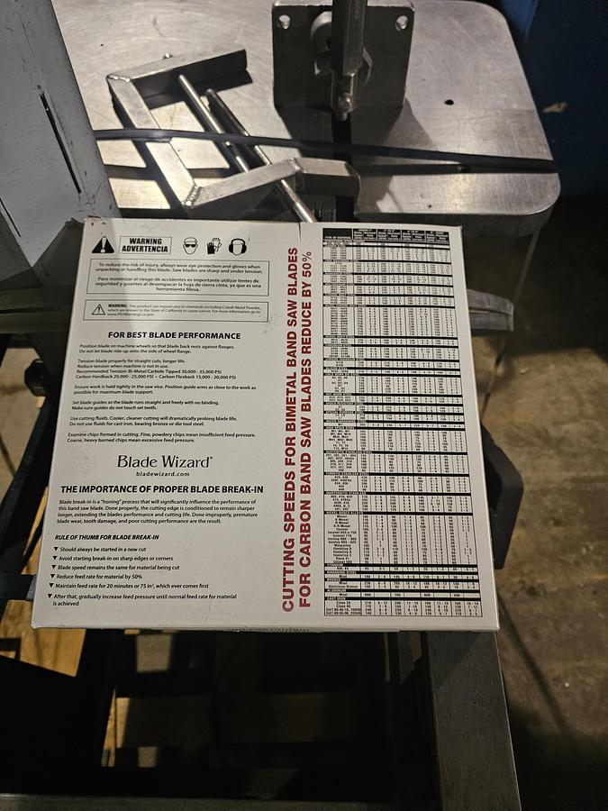 Used Roll-In EF1459 Portable Vertical Bandsaw 9" x 14" Capacity w/Clamps & Extra Blades
