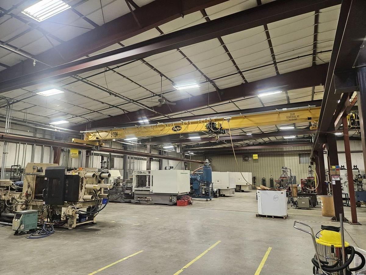 Used 5 Ton Crane Werks 45' x 100' Free Standing Overhead Bridge Crane & RM Hoist 