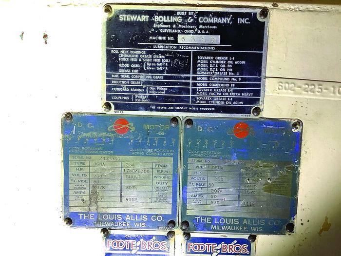 Used Stewart Bolling 2 Roll Rubber Mill w/Steam heated chrome rolls 6″ dia x 13″ long