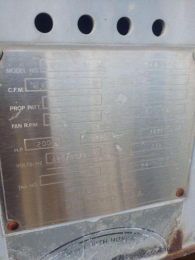 Used 18600-35000 CFM Hartzell 200 Hp Electric Paddle Whl Fan #054-50-AHZ346″ WC/SP
