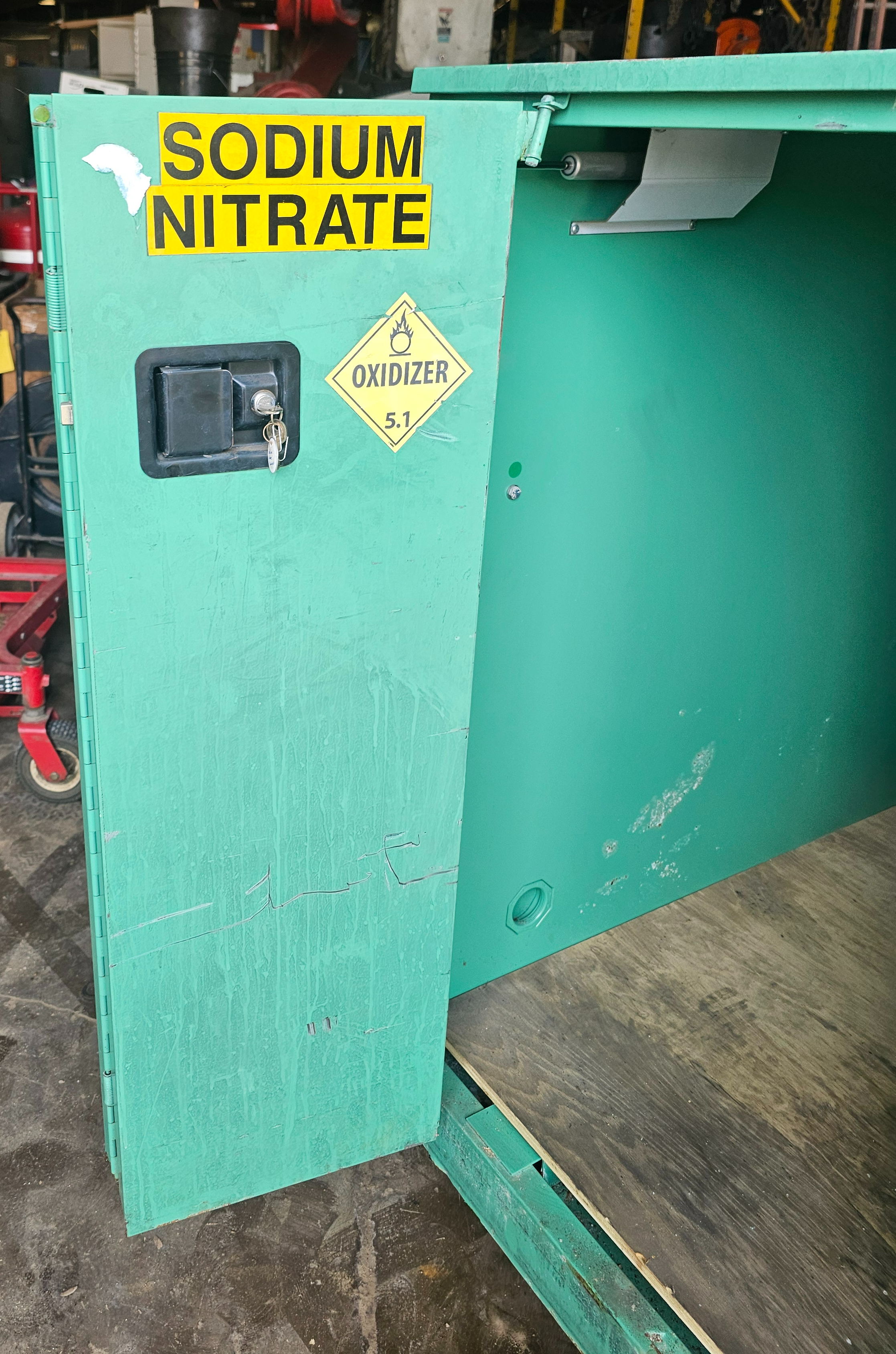 Used 48" x 30" x 44" Securall Sliding Door 55 Gallon Drum Flammable Safety Cabinet