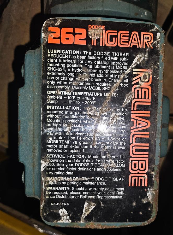 Used Reliance Electric Gear Motor 1/2 Hp W/ Tigear  .90 RATIO 1056 Output RPM