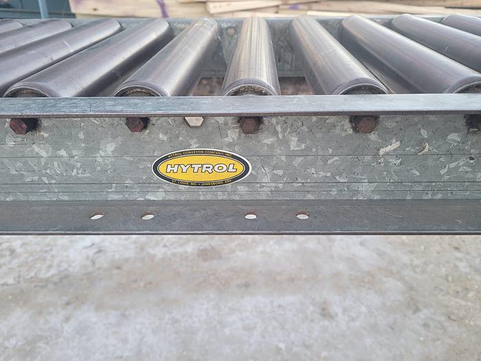 Used 25′ Hytrol 10′ x 18” Galvanized Steel Gravity Feed Roller Conveyor 1 3/4” Roll