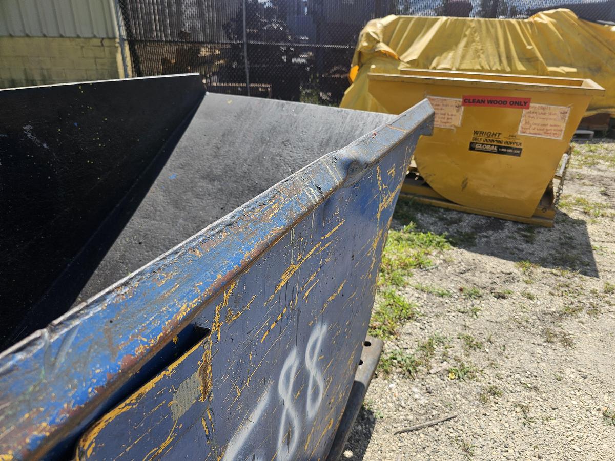 Used 1 Cu. Yard Roura Style Portable Self Dumping Trash Hopper, Castor Mounted 