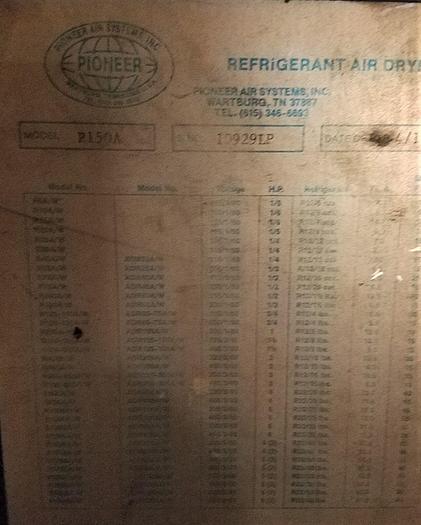 Used 150 CFM Pioneer ‘1987’ R12 Refrigerated Air Dryer #R150A