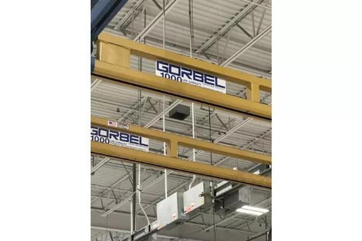 Used 1/2 Ton Gorbel Production Line Workstation Crane w/5x 1000 lb Bridges & 120' Runway & Harrington Hoists