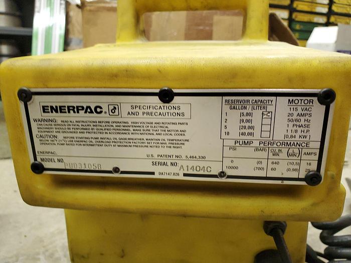 Used Enerpac PUD3105B Electric Hydraulic Pump 115V 5 Gallon Capacity